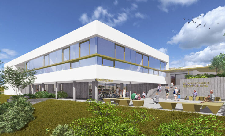 Der angedachte Bildungscampus Niederthalheim mit Volksschule und Kindergarten (Foto: Gemeinde)