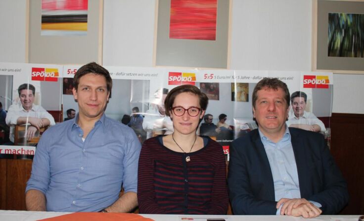 Werbung für „5x5“ (v. l.): Fabian Grabner, Fiona Kaiser, Christian Makor