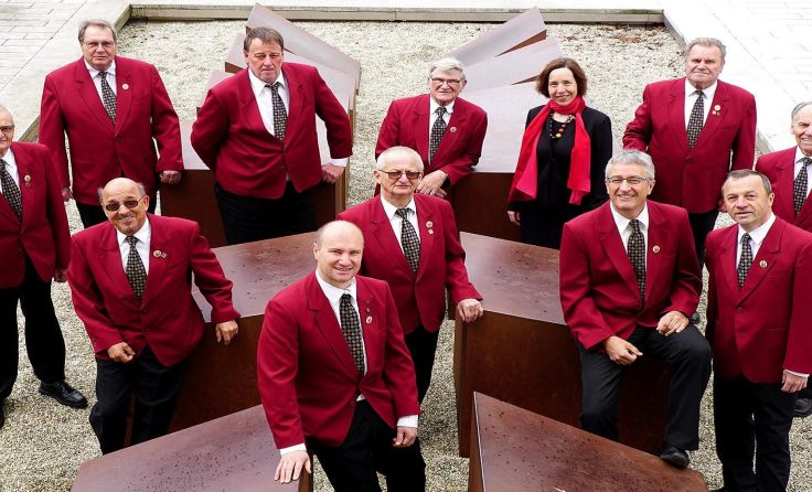 Elf Sänger und die Chefin: Petra Gruber und der Männerchor Ried (Foto: Alois Litzlbauer)