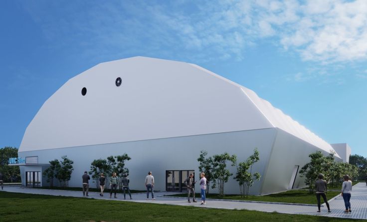 Ein Hingucker: die neue Volleyballhalle in Ried (Visualisierung: Architekturbüro Bauböck)