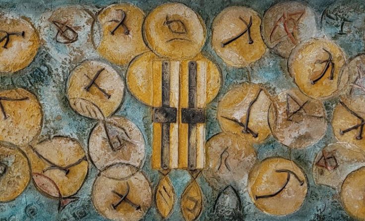 Robert Wallner: Nagelkreuze (1995, Assemblage, 55x135 cm) (Foto: Wallner)