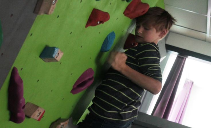 Die neue Boulderwand wird von den Gymnasium-Schülern schon eifrig genutzt. Foto: Gahleitner
