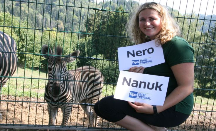Tierpark-Chefin Barbara Laher und Nanuk posieren hier fürs Foto. Foto: Gahleitner