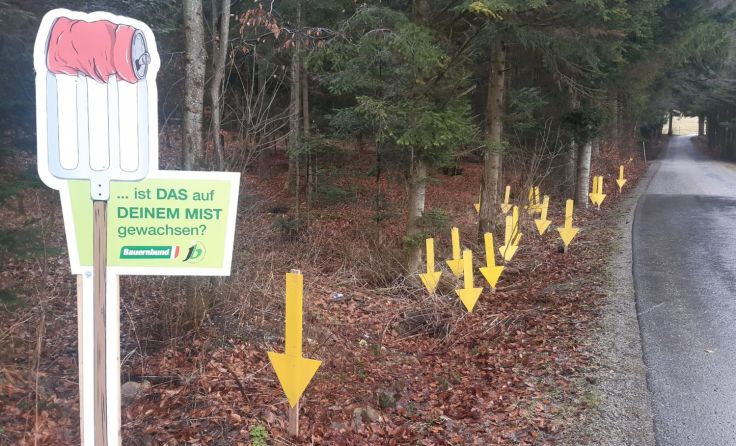 Gelbe Pfeile machen auf Müllsünden aufmerksam. Foto: Umweltprofis Rohrbach