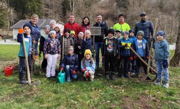 Erstklässler aus der Volksschule Niederwaldkirchen pflanzten Jahrgangsbäume