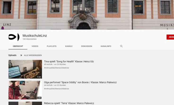 Youtube-Kanal der Musikschule Linz Foto: Screenshot