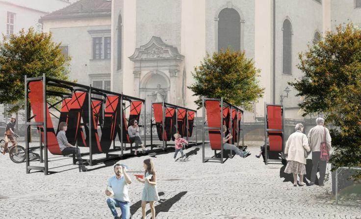 Visualisierung "Hängepartie" am Linzer Pfarrplatz (Foto: Kunstuniversität Linz)