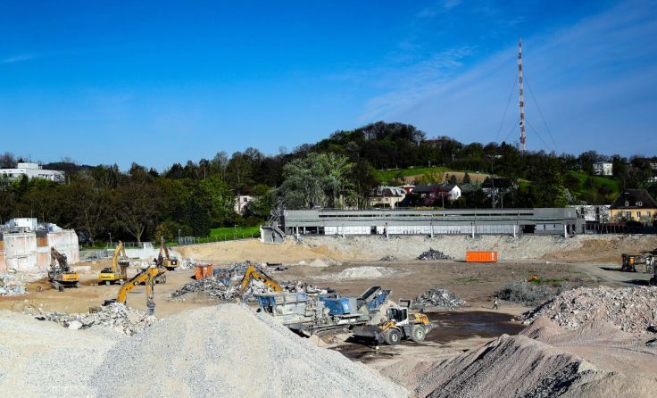 Baustelle LASK-Stadion, aufgenommen Ende April 2021. (Foto: Volker Weihbold)