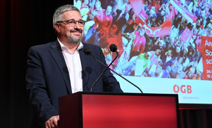 Wiedergewählt: ÖGB-Landesvorsitzender Andreas Stangl. (Foto: ÖGB OÖ/Wolfgang Spitzbart)