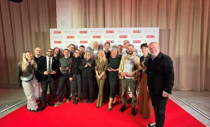 Die oö. Gewinner beim Austriacus mit Moderatorin Silvia Schneider (Foto: WKOÖ)