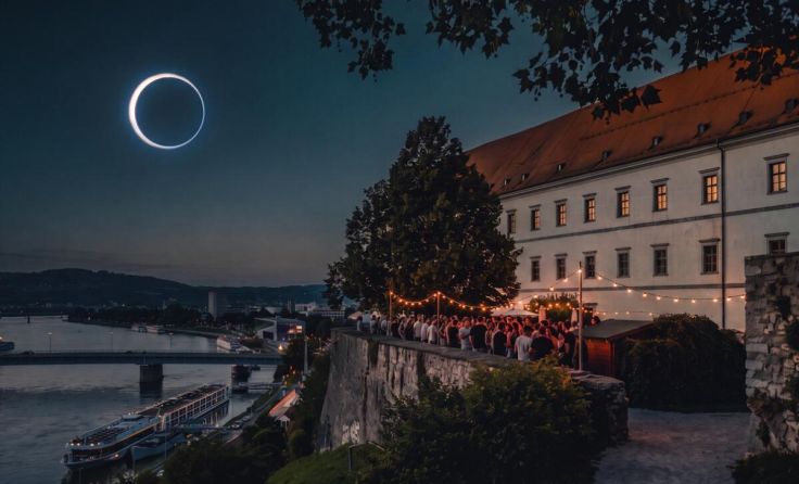 Eclipse-Party über den Dächern von Linz - Bild KI-generiert. (Foto: KI-generiert/zVg)