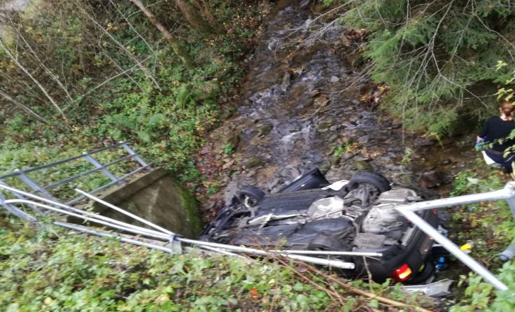 Bei dem Unfall landete der Esternberger mit seinem Auto in einem Bach. Foto: OÖRK/Eferding