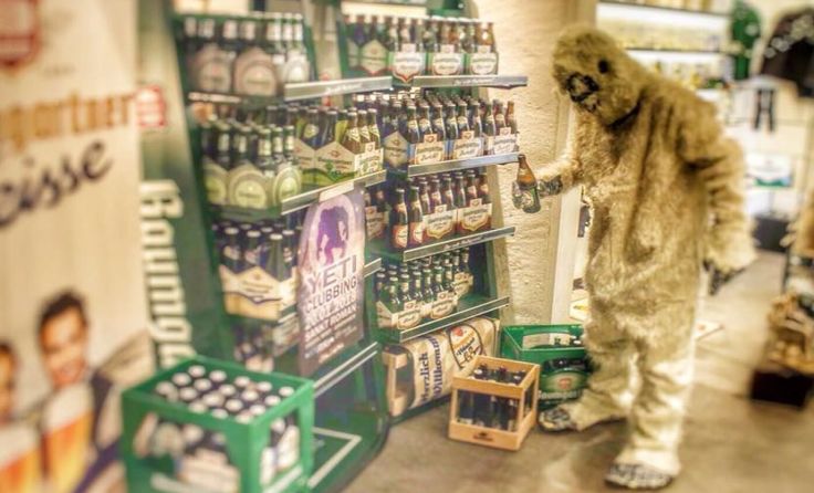 Der Yeti hat sich vor dem Clubbing mit den heimischen Getränken vertraut gemacht.