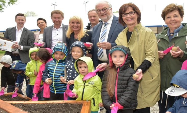 Alle pflanzten gemeinsam die Erdäpfeln. Foto: www.cityfoto.at