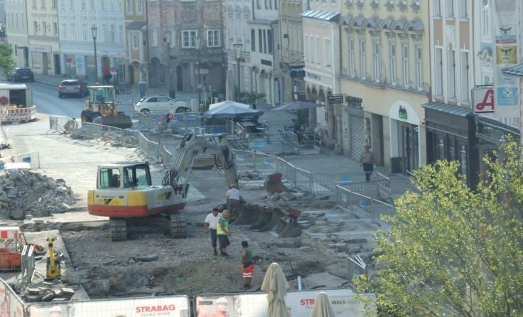 Baustelle am Welser Stadtplatz: Mittwoch, 25. Juli, um 7.15 Uhr.