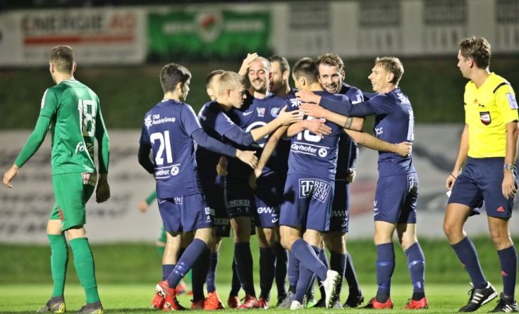 Jubel bei der Hertha: 6:1 gegen den FC Wels im Derby. Foto: Hörmandinger