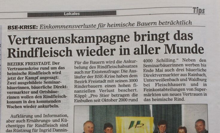 Die Tips schrieb 2001 über die Auswirkungen der BSE-Krise.