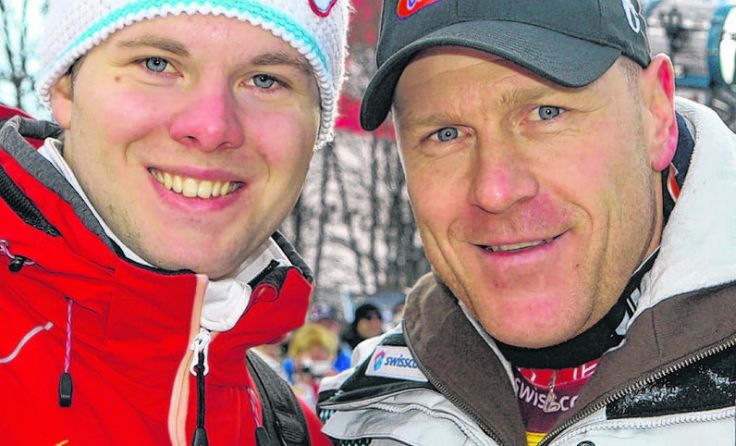 Christoph Hochrieser (links) mit dem Sieger von 2011 Didier Cuche Foto: geh