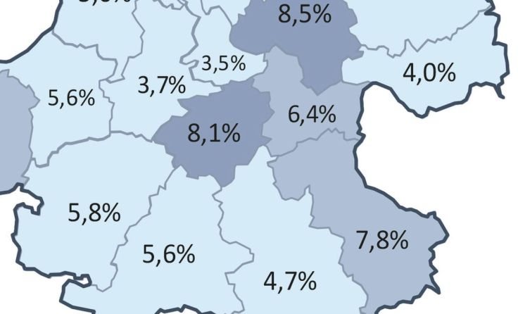 Die Karte zeigt die Arbeitslosenquote nach Bezirken im November 2020. Grafik: AMS OÖ