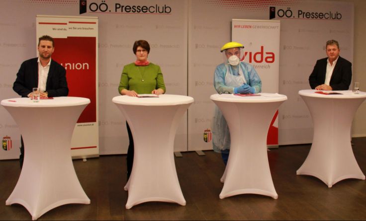 v.l.: Helmut Woisetschläger, Erwin Deicker, Cornelia Gebetsroither, Mario Kalod (Foto: ÖGB OÖ)