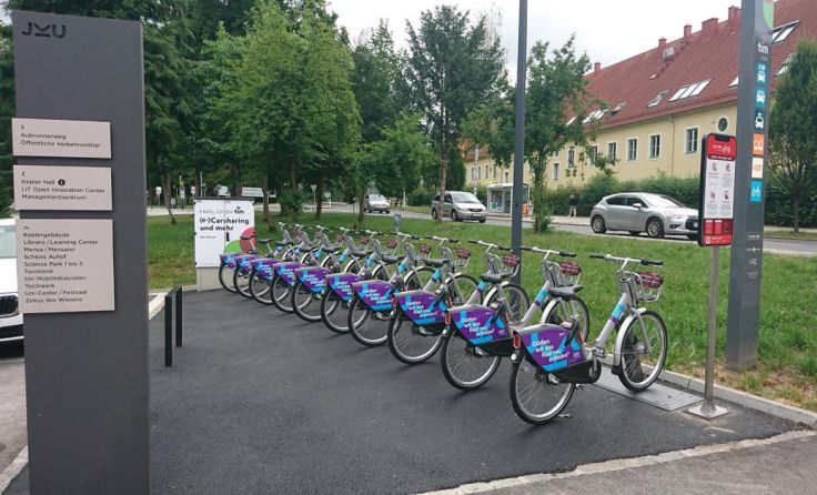 Die erste Verleihstation am JKU-Campus ist eröffnet. (Foto: City Bike Linz Rental Service GmbH)