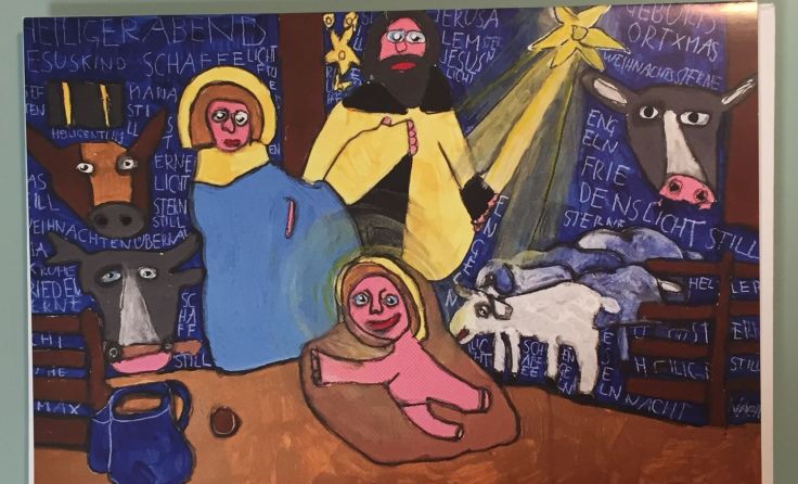 Ein Weihnachtsbillet, gestaltet von den Künstlern des Ateliers MostArt