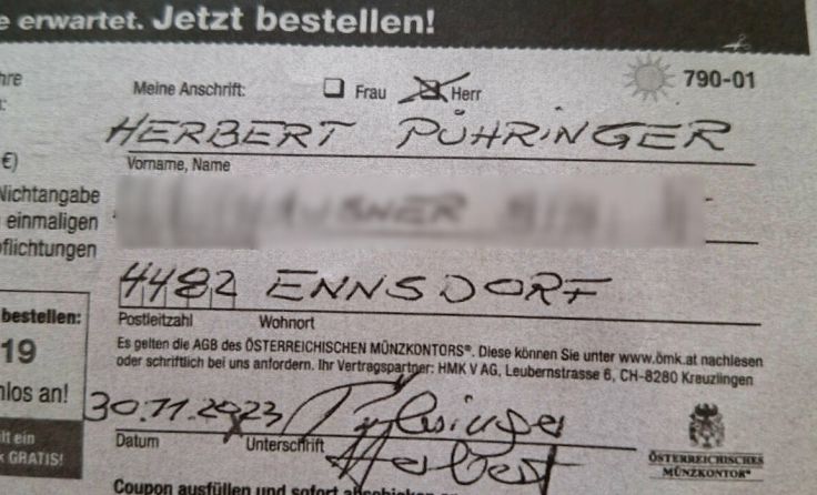 Der Fake-Bestellschein mit Fantasieunterschrift (Foto: privat)