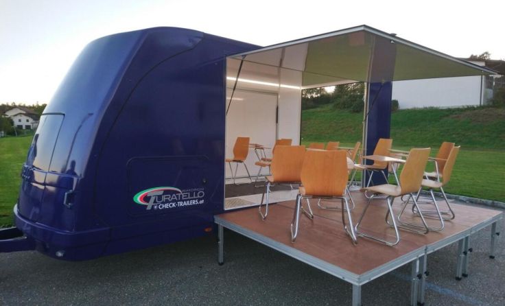 Das Kulturmobil "Kurti" steht am 17. Juni bei Interspar in Perg. (Foto: OÖ. Volksbildungswerk)