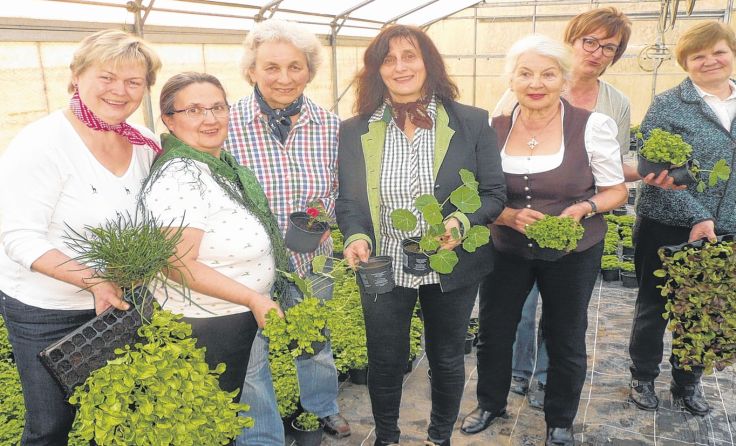 Stroheimer Frauen präsentieren die ersten Pflänzchen. Foto: Albert Scalet