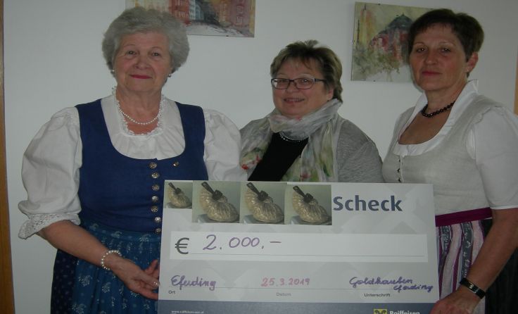 Bei der Spendenübergabe. Foto: Goldhaubengruppe Eferding