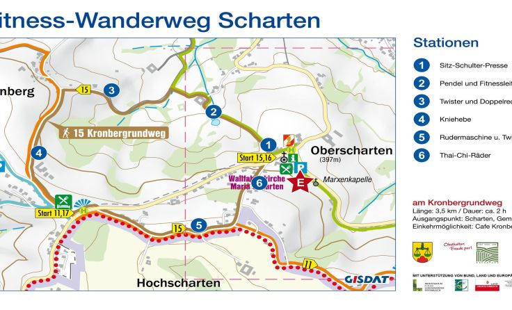 Der Kronbergrundweg wird um sechs Fitnessstationen ergänzt. Grafik: GISDAT