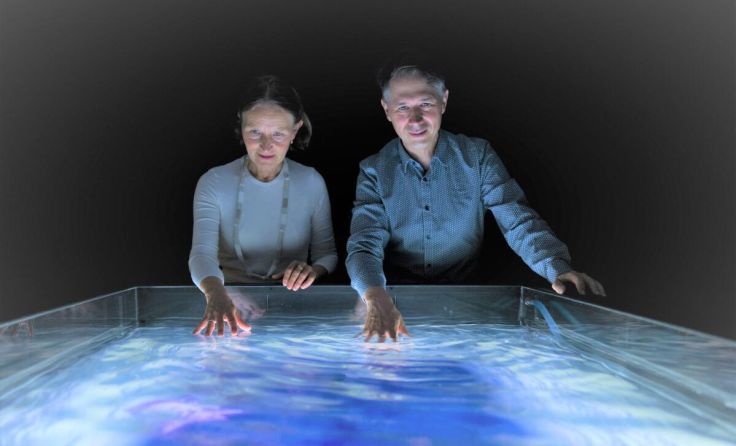 Christa Sommerer und Laurent Mignonneau mit ihrer Arbeit A-Volve (Foto: Michael Maritsch)