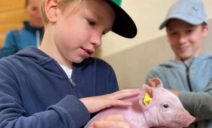 Der Höhepunkt war natürlich die Möglichkeit, die kleinen Ferkel zu streicheln. (Foto: Wimmer)
