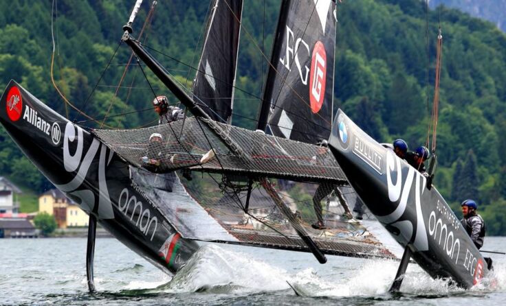 Spektakuläre Szenen boten die GC32-Katamaran-Segler vier Tage lang am Traunsee. Foto PROFS/Nagl