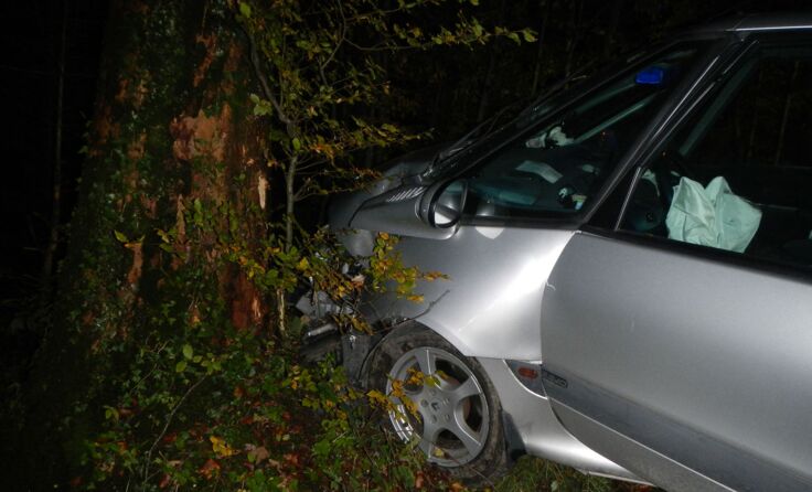 Von der Reindlmühlner Bezirksstraße abgekommen - Endstation Baum Foto: FF Altmünster