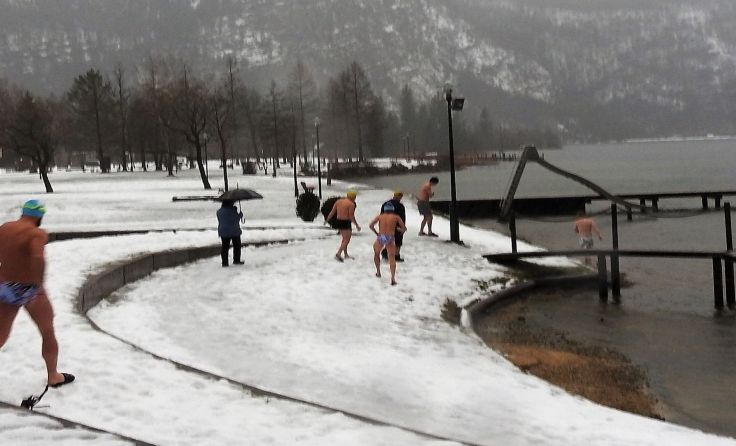 Einige Mutige üben schon für das "1. Hallstättersee Ice Swimming". Foto: Schwarzlmüller