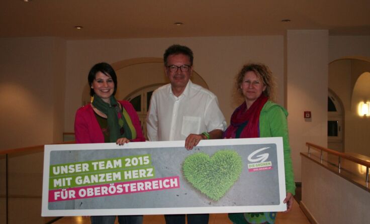 Dagmar Engl, Landesrat Rudi Anschober und Bezirksvorsitzende Martina Eigner