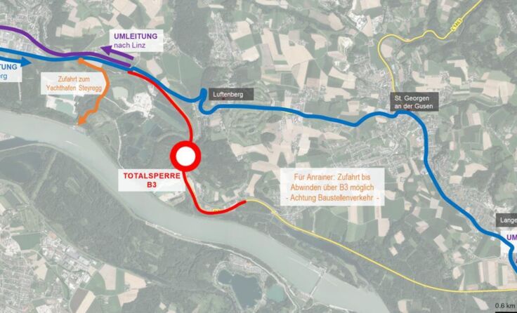 Umleitung während der Straßensperre (Foto: Land OÖ)