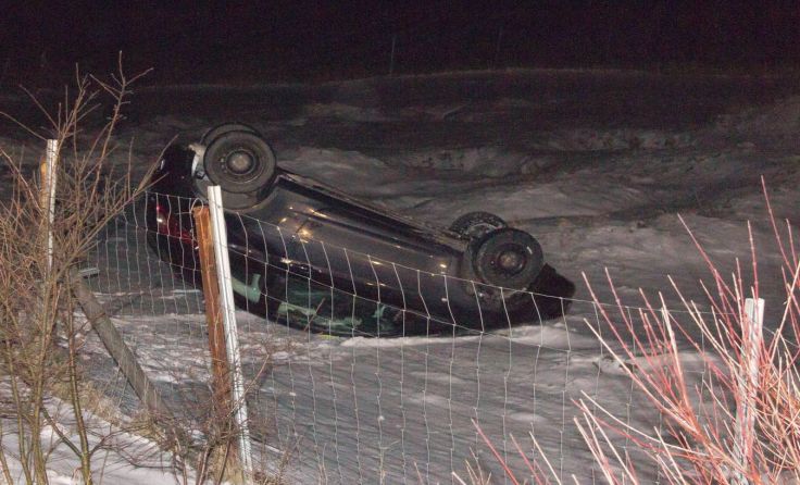 Das Auto landete auf dem Dach im Trial-Garten, der Fahrer blieb unverletzt. Foto: © FF Ohlsdorf 