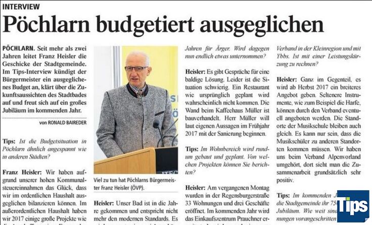 Pöchlarns Bürgermeister Franz Heisler im Tips-Interview. 