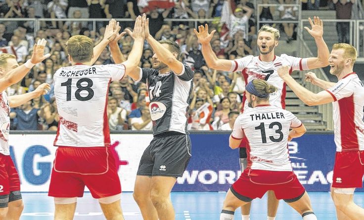 Österreich bejubelt den Sensationserfolg über Deutschland. Foto: ÖVV/Leo Hagen