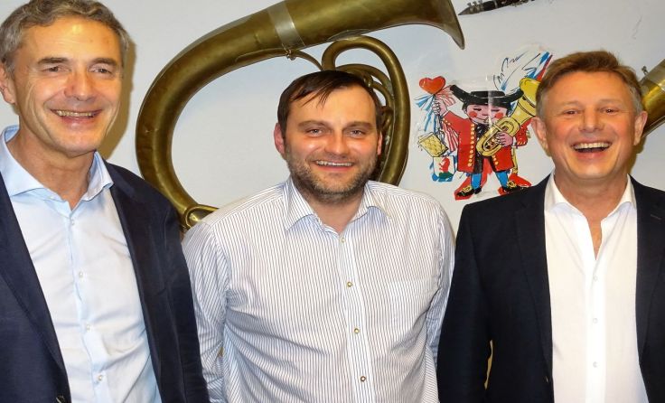 V. l.: Obmann Manfred Denkmayr, Bürgermeister Martin Bruckbauer und Kapellmeister Franz Wagnermeyer