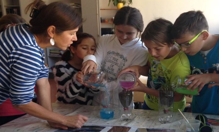 Die Schüler arbeiten hochkonzentriert an den Experimenten.