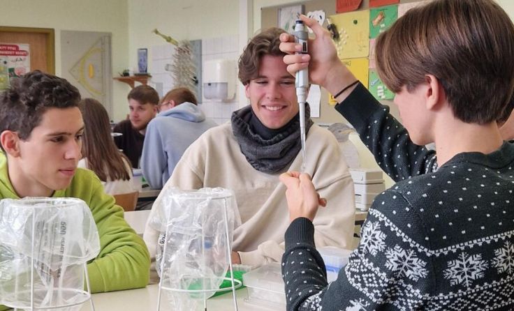 Die Schüler experimentieren mit ihrer DNA. (Foto: Gymnasium)