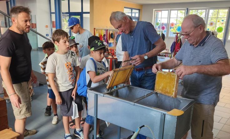 Die Imker beim Honigschleudern in der Volksschule (Foto: Imkerverein)