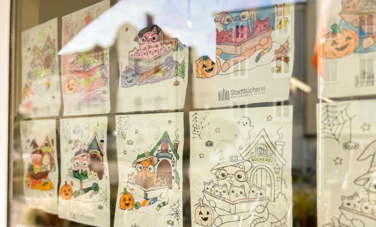 Die bemakten Bilder können im Schaufenster bewundert werden. (Foto: Haase/Stadtamt Ried)