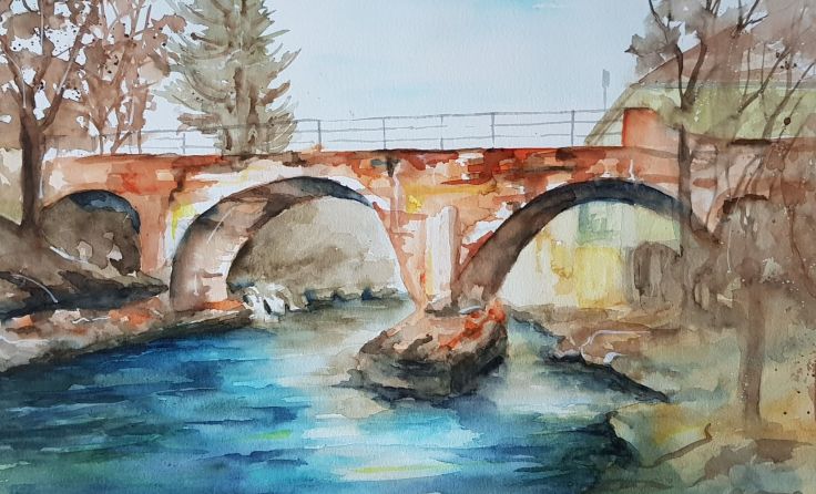 Die Römerbrücke in Scheibbs - ein Aquarell von Annelie Reichl-Wewe.