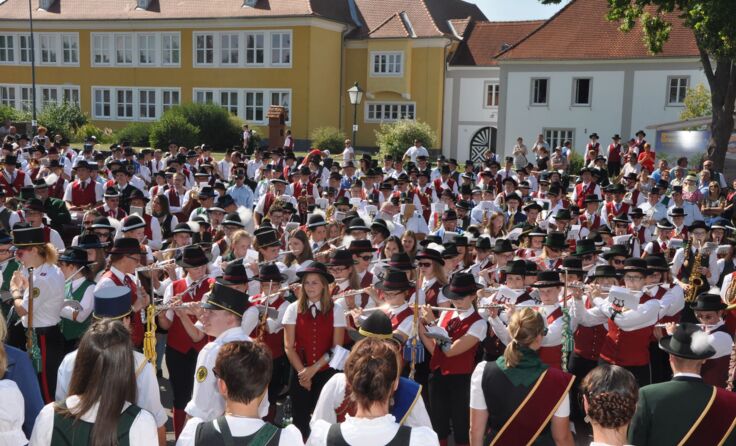 Foto vom „Monsterkonzert“ aller 800 Musiker Fotos: Reinhold Weikertschläger