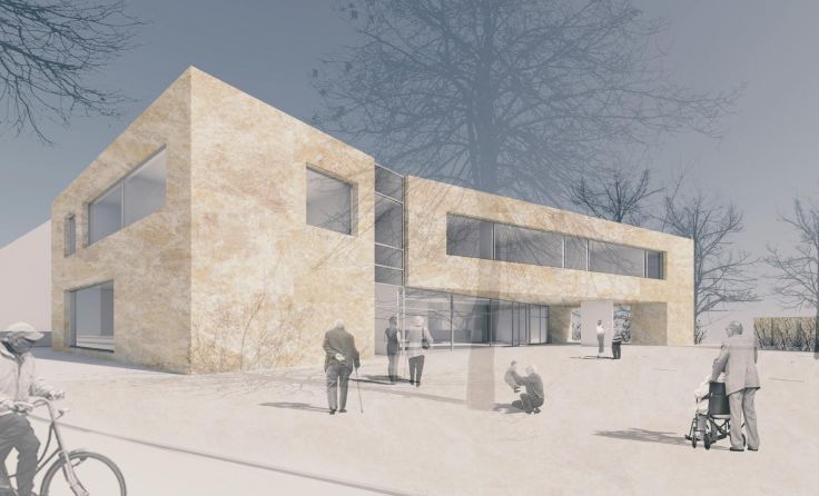 Das neue Gemeindeamt in Micheldorf ist zum Ortsplatz hin ausgerichtet.