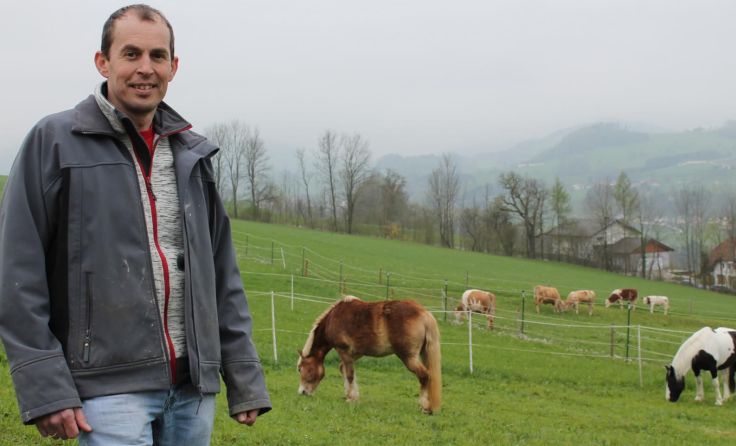 Ortsbauernobmann Hannes Mitterhuber auf der Weide Foto: Egelseder